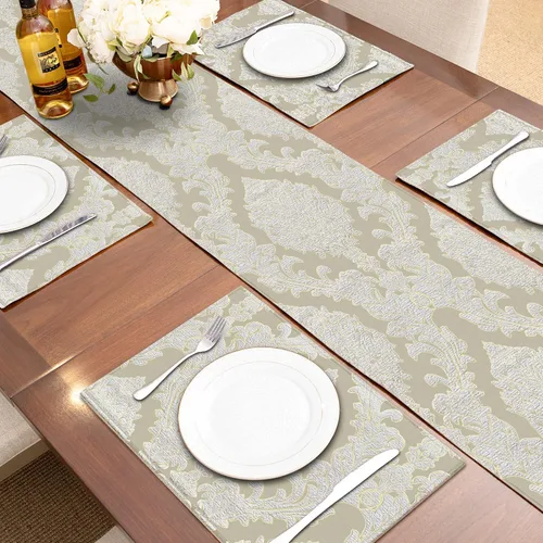 Vista 6 de Loom and Mill Camino de mesa de damasco de lujo de 13 x 72 pulgadas, elegante camino de mesa de comedor de tela jacquard con múltiples cuentas