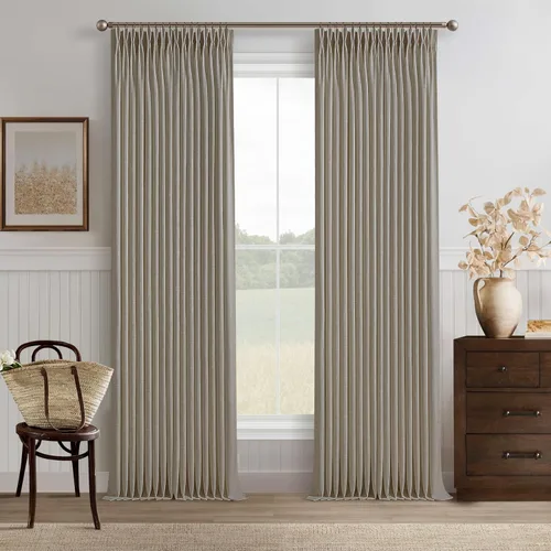 Vista 56 de TWODRAPES Cortinas de Lino Plisadas con Pinza Beige Blancas de 54 Pulgadas de Largo 2 Paneles para Comedor Cocina Dormitorio Plisadas Semi