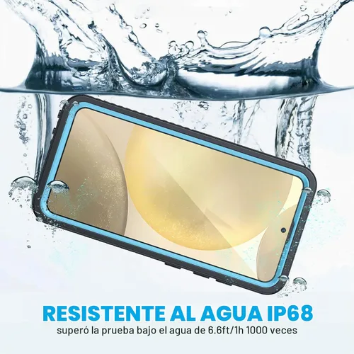 Vista 2 de Lanhiem Funda para teléfono Samsung Galaxy S24+ Plus, IP68 impermeable a prueba de polvo con protector de pantalla integrado, carcasa protectora Azul