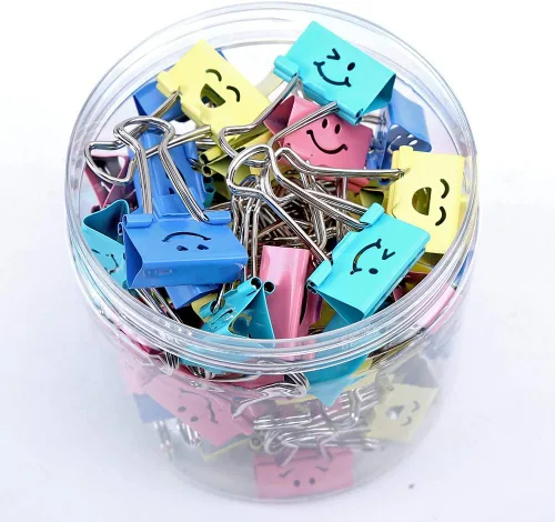 Vista 4 de 【64pack】 Clips para carpeta, clips de papel Limque, sujetapapeles con cara hueca sonriente de color, 64 piezas de tamaño surtido, para oficina
