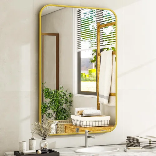 Vista 19 de Espejo de baño negro de 30"x22" - Espejo moderno para pared con esquinas redondeadas, espejos de baño para tocador, espejo enmarcado de aleación