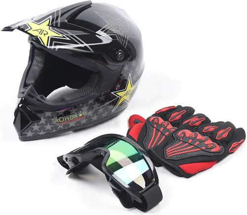 Vista 12 de Casco de motocross de seguridad para niños y jóvenes, casco de motocross ABS, transpirable, unisex, con gafas y guantes DOT, motocross, cuatrimoto