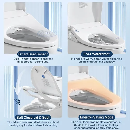 Vista 6 de Asiento de inodoro inteligente con control remoto, asiento con calefacción ajustable y secador de aire, agua caliente instantánea sin fin, múltiples