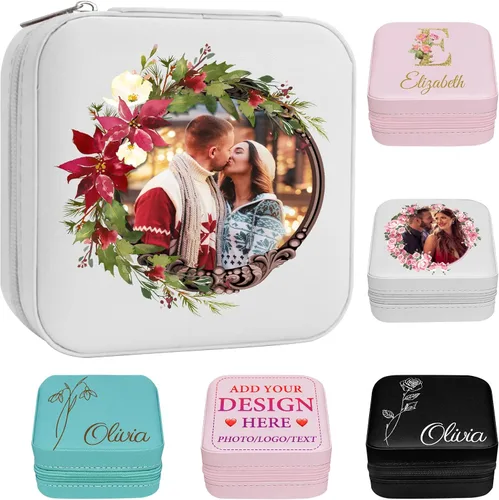 Vista 11 de Joyero personalizado para regalos de dama de honor, flor de nacimiento, inicial, joyería de viaje personalizada para mujeres, organizador de joyas