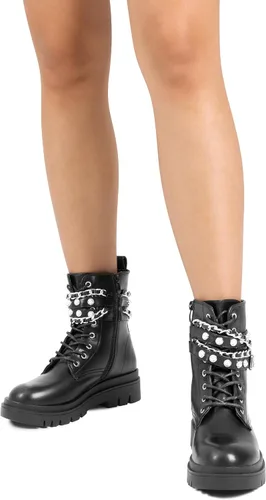 Vista 8 de DREAM PAIRS Botas de combate de plataforma de moda para mujer, con cordones, suela gótica, botines al tobillo