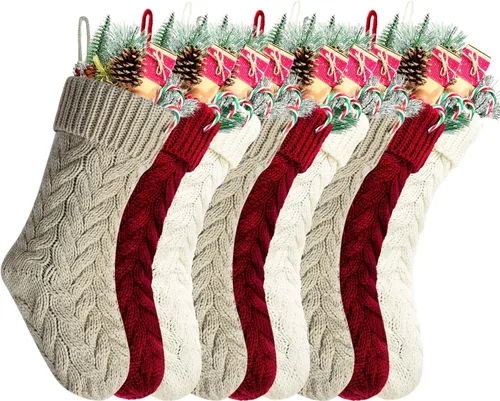 Vista 21 de Medias de Navidad, 18 pulgadas, calcetines de punto trenzado azul para decoración de Navidad, paquete de 4