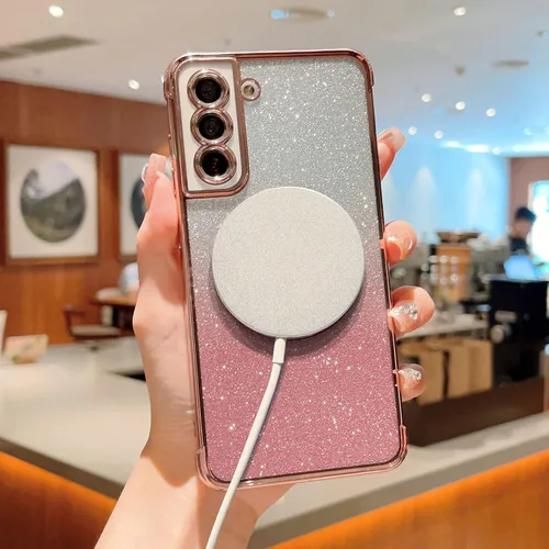Vista 2 de phylla Funda magnética para teléfono Samsung Galaxy S21 con purpurina degradada compatible con Magsafe, Luruxy chapado en bonita cubierta Rosa