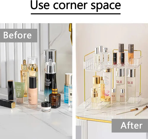 Vista 5 de shuang qing Organizador de Esquina de 2 Niveles para Mostrador de Baño – Estante de Almacenamiento Clásico para Maquillaje, Perfume y Artículos
