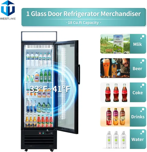 Vista 2 de WESTLAKE Refrigerador de mercadería comercial de 24" de ancho con puerta de vidrio única de acceso directo vertical con puerta de vidrio, ventilador