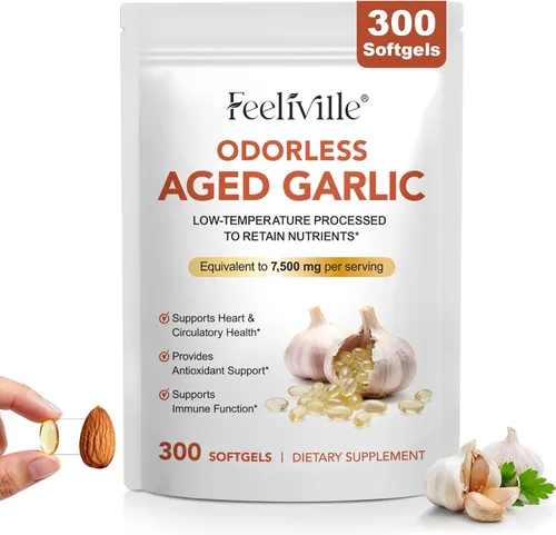 Vista 7 de Cápsulas de extracto de ajo envejecido, 7500 mg cápsulas de ajo inodoro, 300 cápsulas blandas – apoyo cardíaco e inmunológico, antioxidante