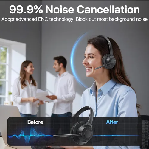 Vista 3 de Auriculares inalámbricos con micrófono para el trabajo, auriculares