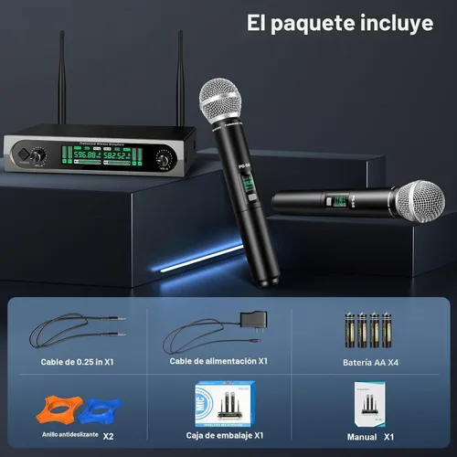 Vista 6 de GDPONRM Sistema de micrófono UHF inalámbrico, con 2 dispositivos de mano, escaneo automático, frecuencias UHF de 2 x 50, rango de 200 pies
