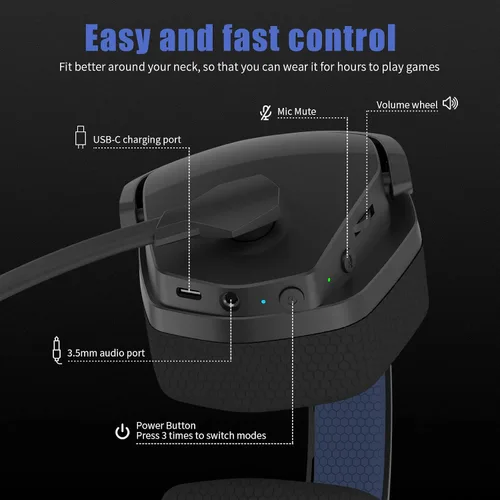 Vista 6 de NUBWO G06 Auriculares inalámbricos duales para juegos con micrófono para PS5, PS4, PC, móvil, interruptor inalámbrico de 2.4 GHz + Bluetooth