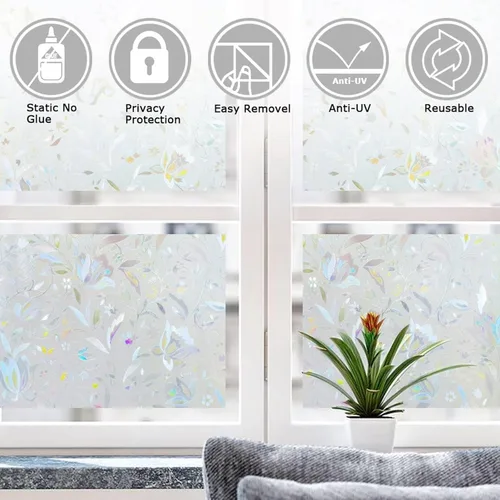 Vista 6 de LEMON CLOUD - Película decorativa de privacidad para ventana, adhesivo 3D antirrayos UV, bloquea el sol y controla el calor, para el hogar
