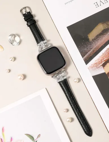 Vista 4 de Minyee Correas de cuero compatibles con Fitbit Versa 2/Fitbit Versa/Versa Lite Band para mujer, correa de cuero delgada elegante con diamantes