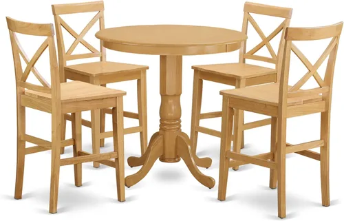 Vista 8 de East West Furniture JAPB3-OAK-C - Juego de pub de 3 piezas de altura de mostrador contiene una mesa de comedor redonda con pedestal y 2 sillas
