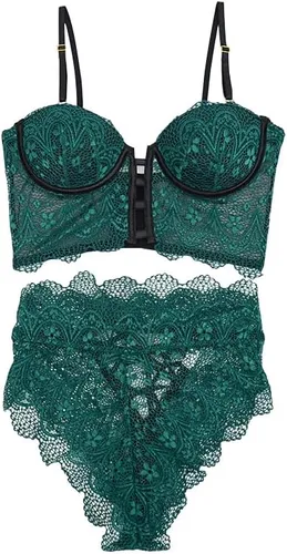 Vista 4 de Lilosy Conjunto de lencería sexy de encaje floral acolchado con aros de alta espera
