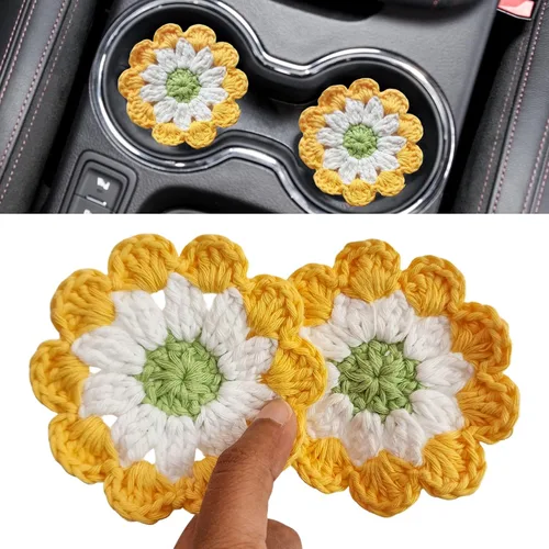 Vista 15 de Juego de posavasos de flores con volantes de ganchillo de algodón (Blush Garden)