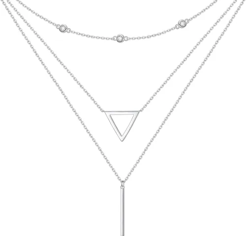 Vista 20 de Collares en Capas para Mujeres Plata de Ley S925 Gargantillas Collar para Mujeres Círculo/Corazón/Doble Círculo/Cruz/Estrella/Collar de Mal de Ojo