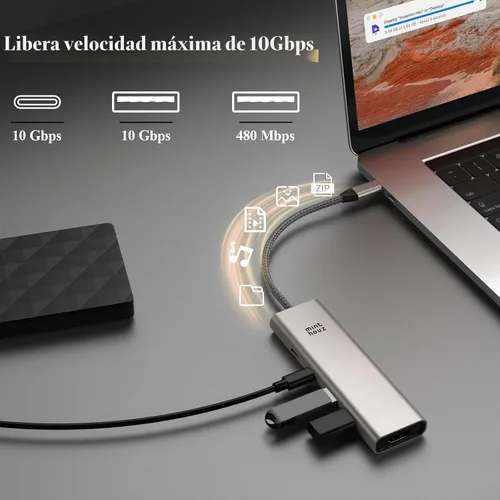Vista 6 de Minthouz USB C Hub 5 en 1, 4K a 60Hz Pantalla HDMI 125W PD Datos USB-C y USB-A de 10 Gbps, adaptador multipuerto para Mac Book Pro/Air, iPad Pro