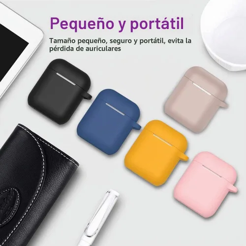 Vista 6 de Funda para AirPods de silicona, de protección completa, compatible con Apple AirPods 1 y 2, funda de carga inalámbrica y con cable