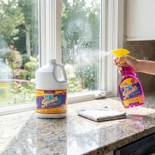 Vista 4 de Sparkle Botella de spray de limpiador de vidrio y botella de repuesto, limpiador de vidrio de fórmula original sin amoníaco, no deja rayas, botella