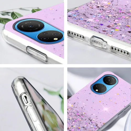 Vista 7 de Funda compatible con Honor X7, diseño estético transparente con purpurina, funda de silicona para Honor X7, funda protectora transparente