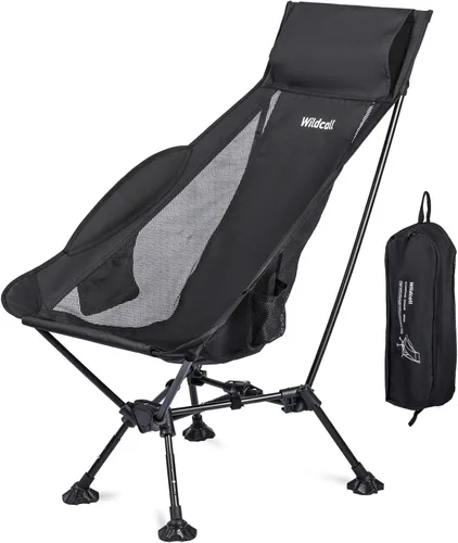 Vista 15 de WildCall Silla de camping plegable ligera, silla antihundimiento, color Negro
