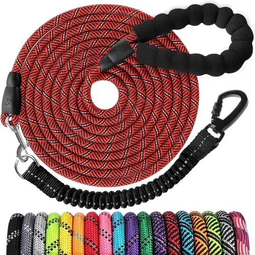 Vista 11 de Correa de perro de cuerda de 3 pies: correa resistente con gancho giratorio bloqueable, hilos reflectantes, bungee y asa acolchada - Correa