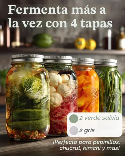 Vista 3 de Elementi Tapas de fermentación para tarros de masón, juego de 4 tapas de silicona de fácil agarre para frascos Mason de boca ancha, kit