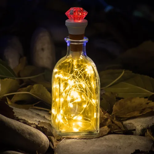 Vista 2 de Uonlytech 2 luces de corcho para botella de vino con tira de luces, luces recargables por USB, luces de botella de destello de luz de diamante
