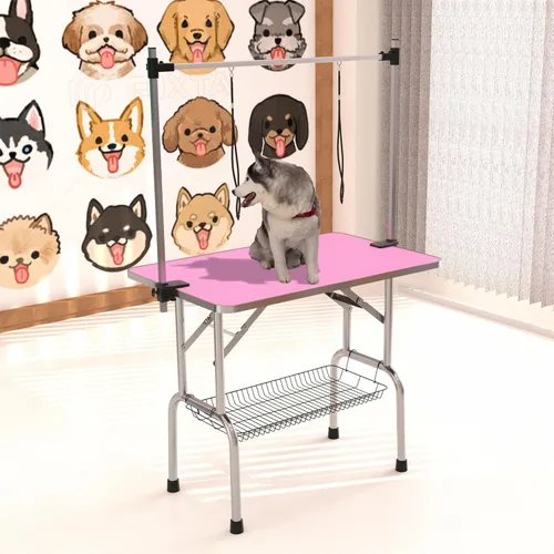 Vista 8 de Mesa de aseo para perros de 36 pulgadas, mesas plegables para aseo de mascotas con brazo ajustable, bandeja de malla de almacenamiento de nudos Negro