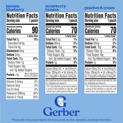 Vista 2 de Gerber Bolsas variadas de frutas y yogur etapa 2, 3.5 onzas, paquete de 18