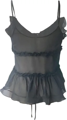 Vista 9 de Fanvereka Camisolas de malla negra con cuello en V transparente para mujer, con tirantes delgados, para verano, con tirantes delgados