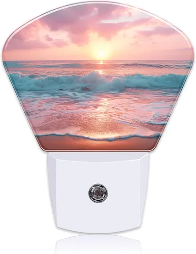 Vista 30 de Luz nocturna de amanecer sobre el mar, ondas y luz nocturna de sol enchufable a la pared con sensor de atardecer a amanecer para niños, niñas