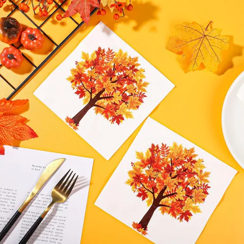 Vista 4 de Paquete de 60 servilletas de papel de otoño, hojas de arce, servilletas desechables de hojas de otoño, servilletas decorativas para otoño