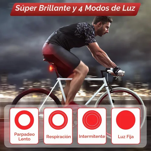 Vista 3 de Alarma de bicicleta con control remoto, luz trasera de bicicleta y luz de freno encendido/apagado automático USB-C recargable, sistema de alarma