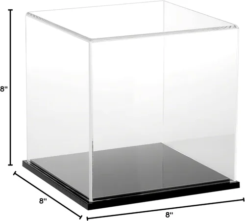 Vista 2 de Plymor Vitrina de acrílico transparente con base negra, 8" x 8" x 8