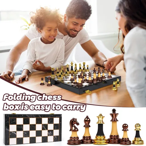 Vista 7 de Juego de ajedrez acrílico de 15 pulgadas para adultos y niños con aleación de zinc + piezas de ajedrez acrílicas y tablero de ajedrez de madera