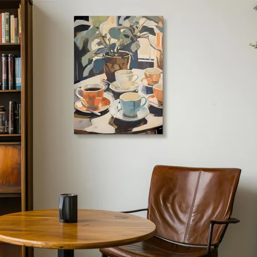 Vista 6 de Cyebmo Arte de Pared Retro Enmarcado de Café, Decoración de Pared de Taza de Café y Planta, Pintura en Lienzo de Acuarela de Café, Póster