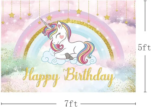 Vista 3 de MEHOFOND Telón de fondo de unicornio de 7 x 5 pies para niñas, cumpleaños, arco iris, caricatura, unicornio, fotografía, fondo de princesa, cielo