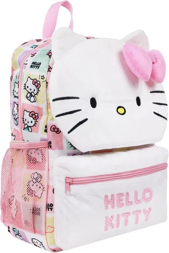 Vista 3 de Concept One Mochila Hello Kitty con lazo 3D de cara de felpa, bolsa de personajes Kawaii, rosa