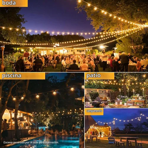 Vista 7 de Luces de cadena LED G40 para exteriores de 25 pies con 12+1 bombillas, enchufe E12, blanco cálido de 2700K, grado comercial, resistente a