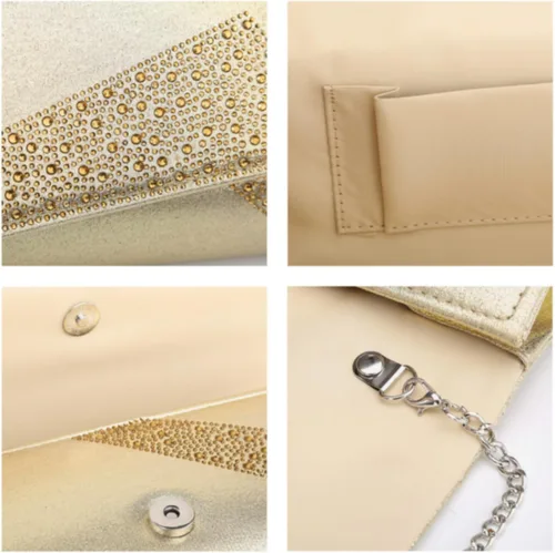 Vista 4 de Dasein Bolso de noche de satén con diamantes de imitación para mujer, bolso brillante con purpurina brillante para fiesta, boda, cóctel, baile