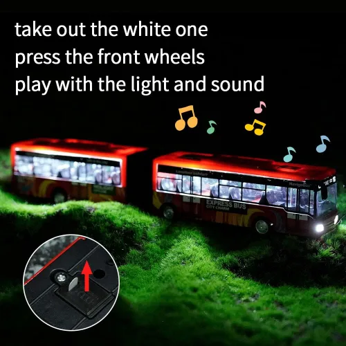 Vista 4 de Crelloci Autobús urbano de juguete para niños, vehículos de aleación fundida, autobús eléctrico articulado Metro con sonidos y luces, modelos