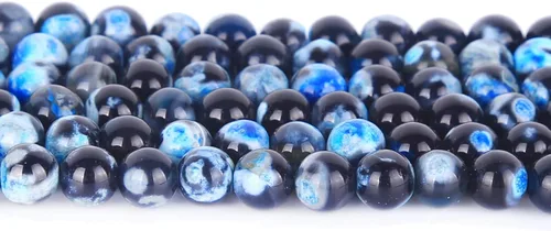 Vista 2 de 63 cuentas de piedra sueltas de ágata de fuego azul natural natural de 0.236 pulgadas (0.236 in) para fabricación de joyas de 15.5 pulgadas, 1 hebra