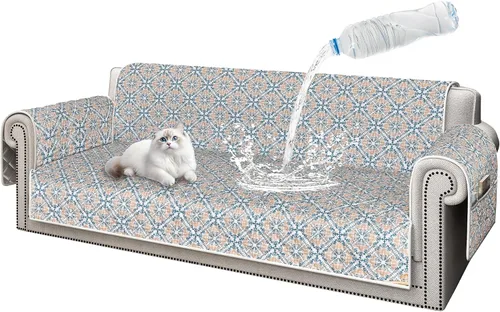 Vista 34 de ALIECOM Funda de sofá 100% impermeable para sofá de 3 cojines, fundas para sofá aptas para mascotas, lavables, con estampado, antideslizantes