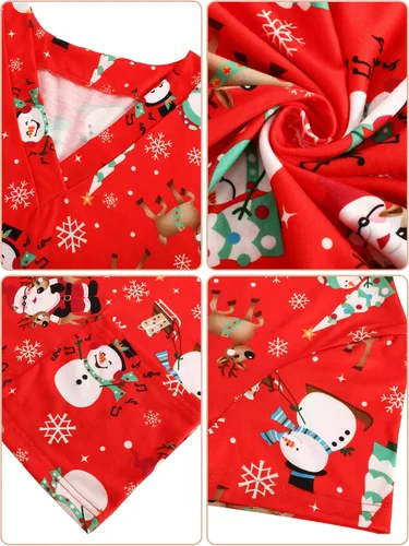 Vista 7 de SATINIOR Camisetas médicas navideñas para mujer, color rojo, con cuello navideño