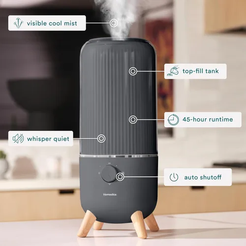 Vista 3 de Homedics - Humidificador ultrasónico, para dormitorios y oficinas en casa, tanque de 0.97 galones, tiempo de funcionamiento de 45 horas, vapor frío
