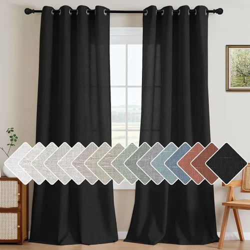 Vista 33 de H.VERSAILTEX Elegant - Cortinas texturizadas de lino natural mezclado con eficiencia energética, filtrado de luz, con ojales de níquel